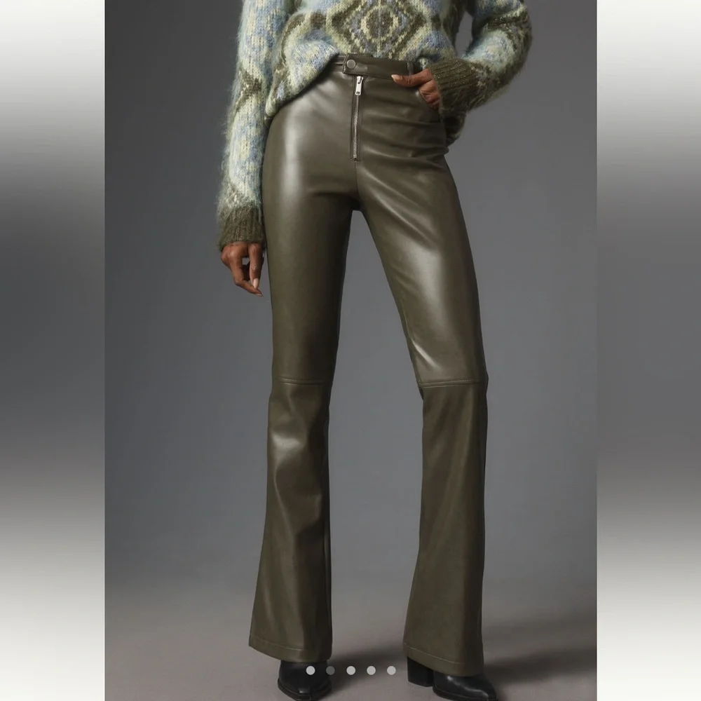 Anthropologie Avec Les Filles Faux Leather Kick-Flare Pants in Green - Picture 3 of 10